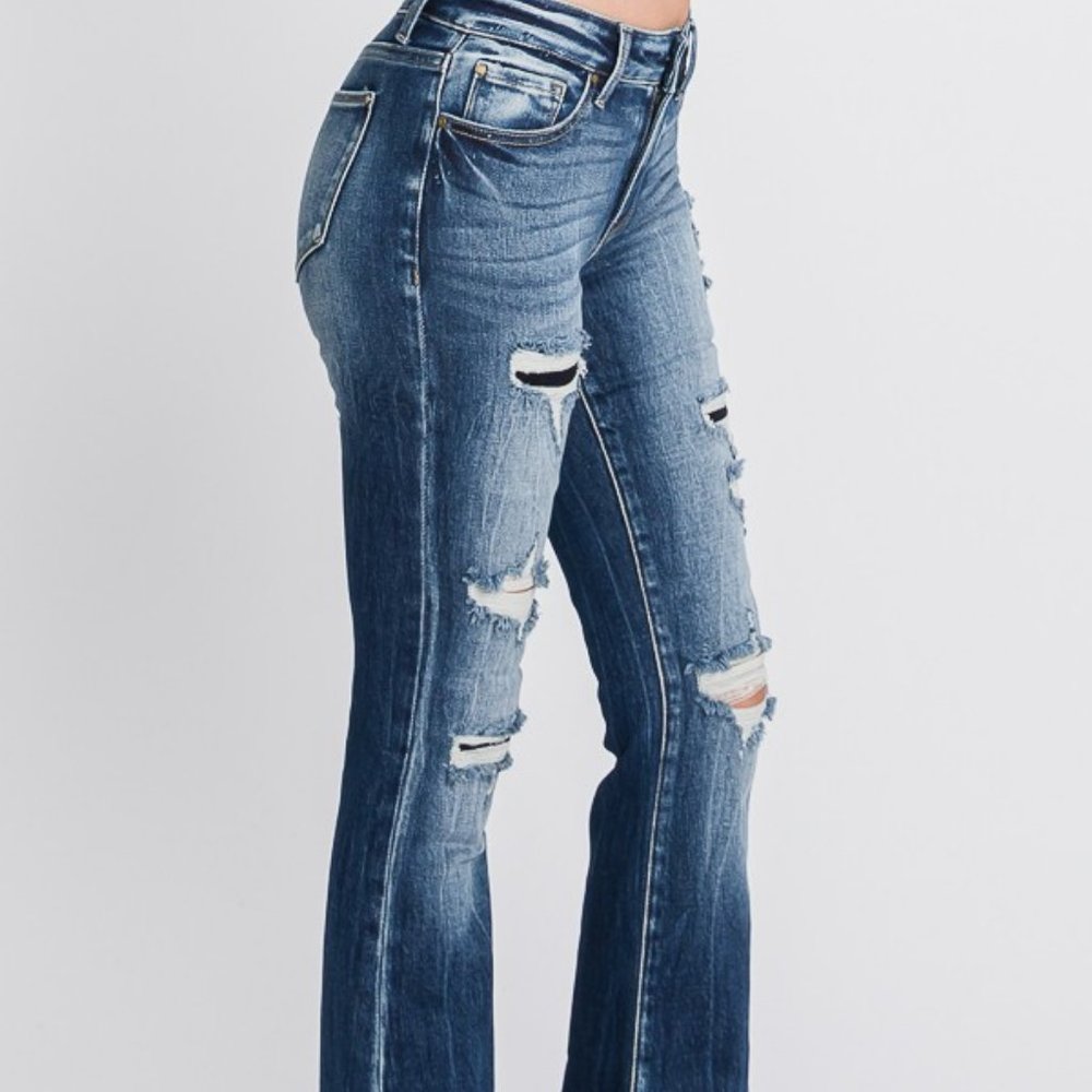 NEW PETRA153 mid-rise distressed flare DENIM JEANS SLENDERIZING SLIMMING SZ 0-22